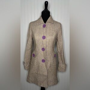 Vintage Adriana USA Tweed Trench Coat Womens Size Medium Purple Made in USA